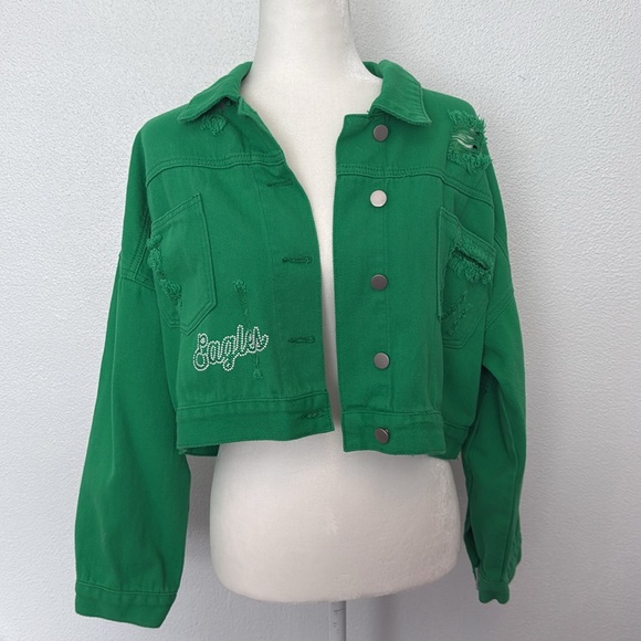 Philadelphia eagles Jean jacket with hanging crystals - Picture 2 of 7